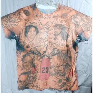Fresh Brewed Tees Mens Medium Jesus Tattoo T Shirt Basketball All Over Print